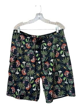 LRG Mushroom Print Shorts Mens Medium Black Trippy Graphic Drawstring